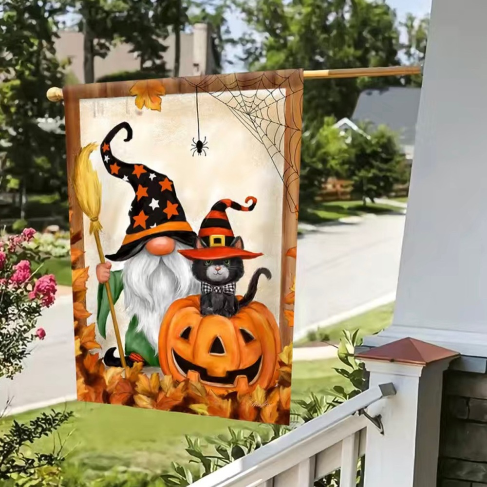 Halloween Gnome Cat Pumpkin Garden Flag 18x12
